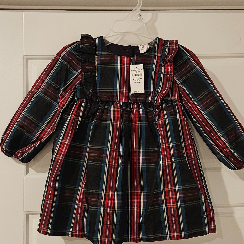 Baby Gap Girls Toddler Plaid Long Sleeve Ruff Holiday Christmas Dress 18-24 mon
